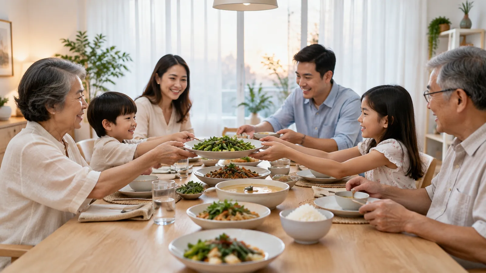 Keluarga lintas generasi makan malam bersama