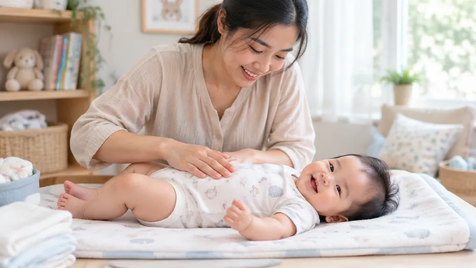 คุณแม่นวดท้องทารกเบา ๆ