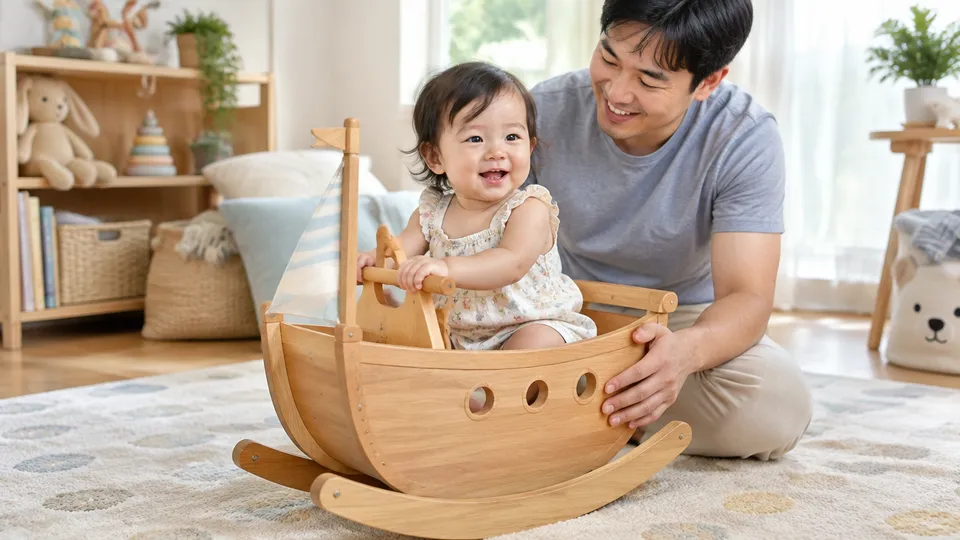 ทารกนั่งเรือโยกไม้