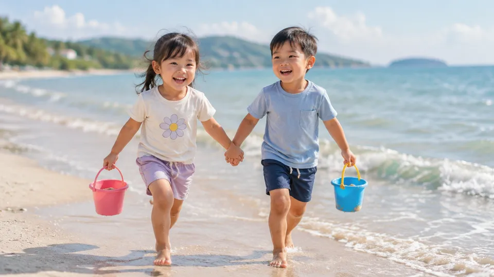เด็ก ๆ เล่นด้วยกันที่ชายหาด