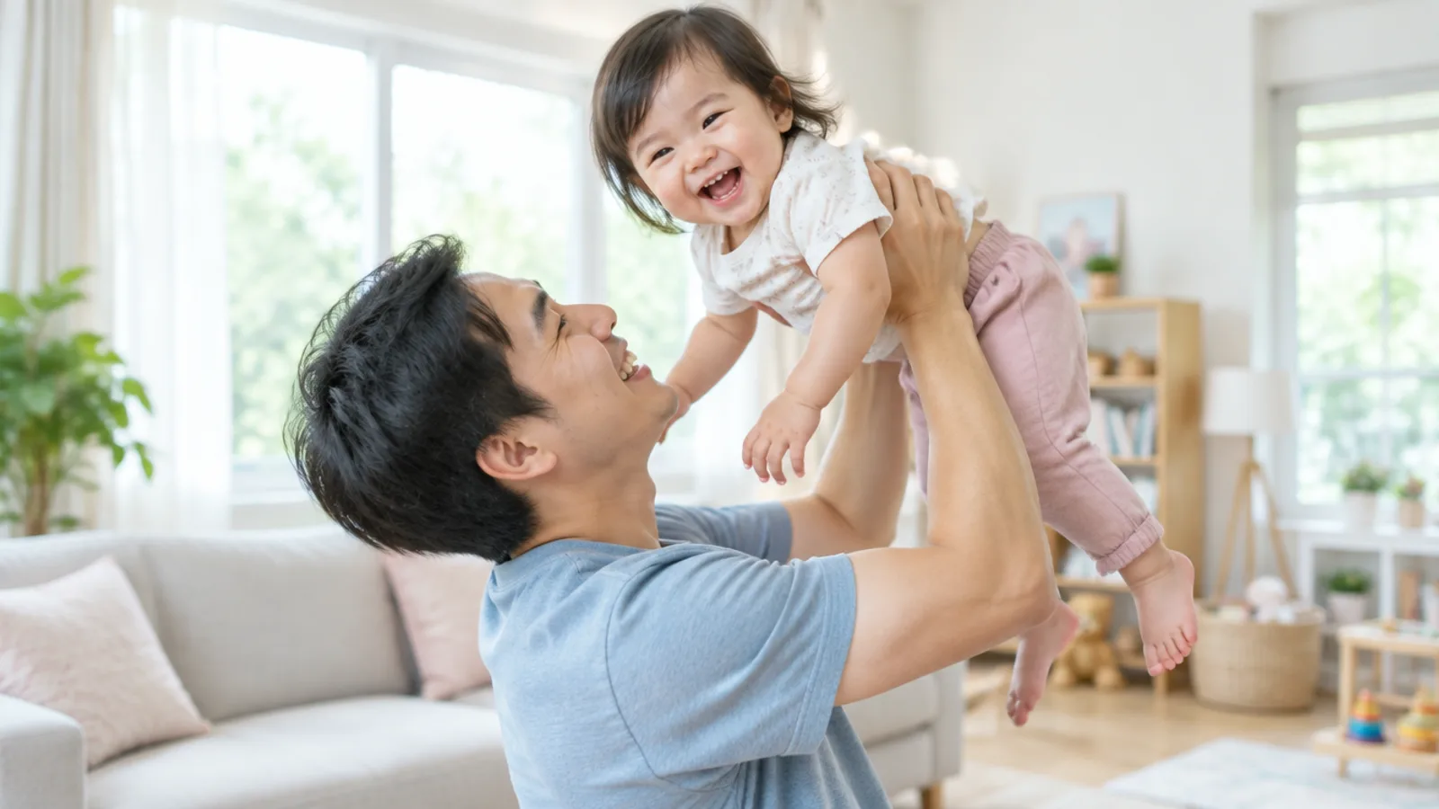 คุณพ่อเล่นกับลูกวัยเตาะแตะ