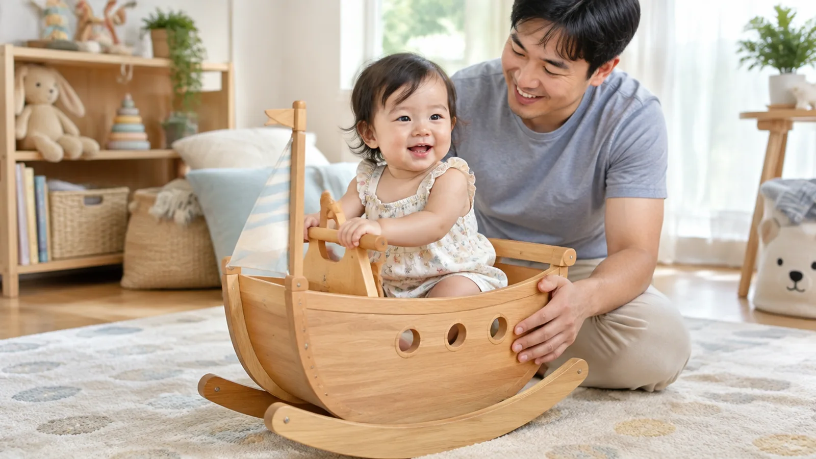ทารกนั่งเรือโยกไม้