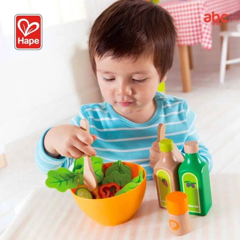 Hape wooden fruit, salad, and pizza food playsets