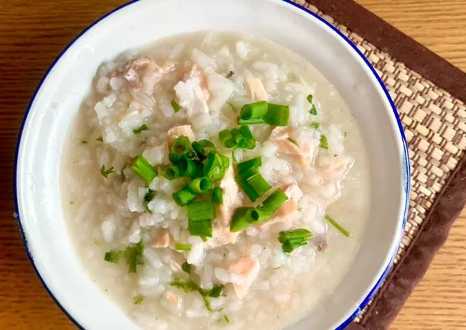 Salmon and vegetable rice soup