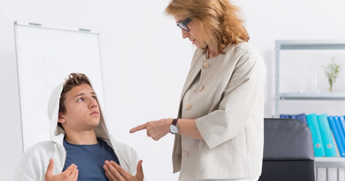 Parents speaking gently with their child