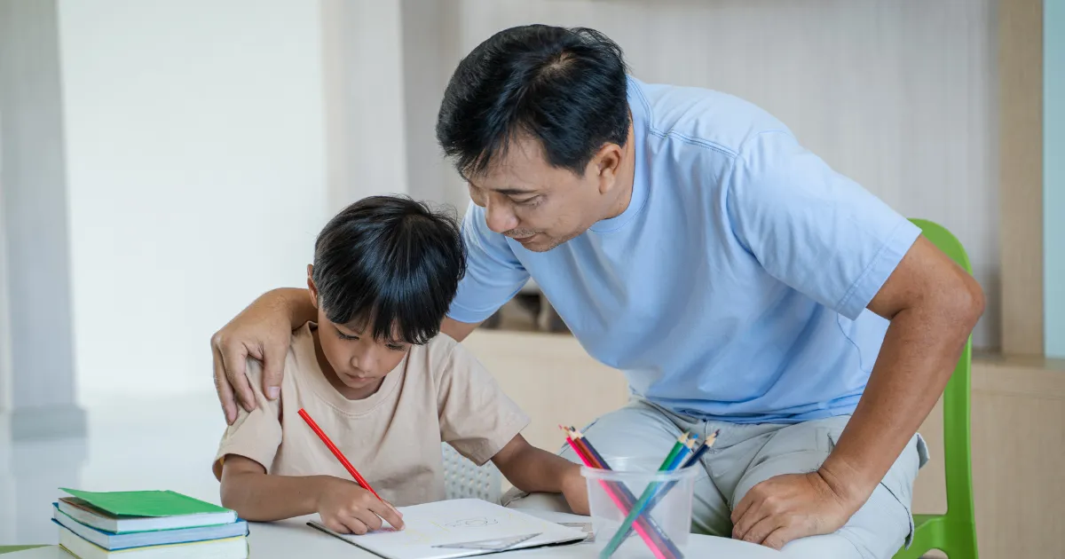 A child practicing questions for an exam